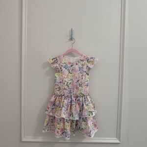 5T Rare Editions Floral Tiered Ruffle Dress - Pink, Purple & Yellow